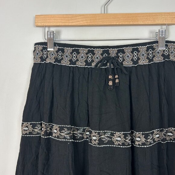 NEW Philosophy Black A-line Full Maxi Skirt Embroidered Boho Hippie Size Large W - Picture 2 of 4